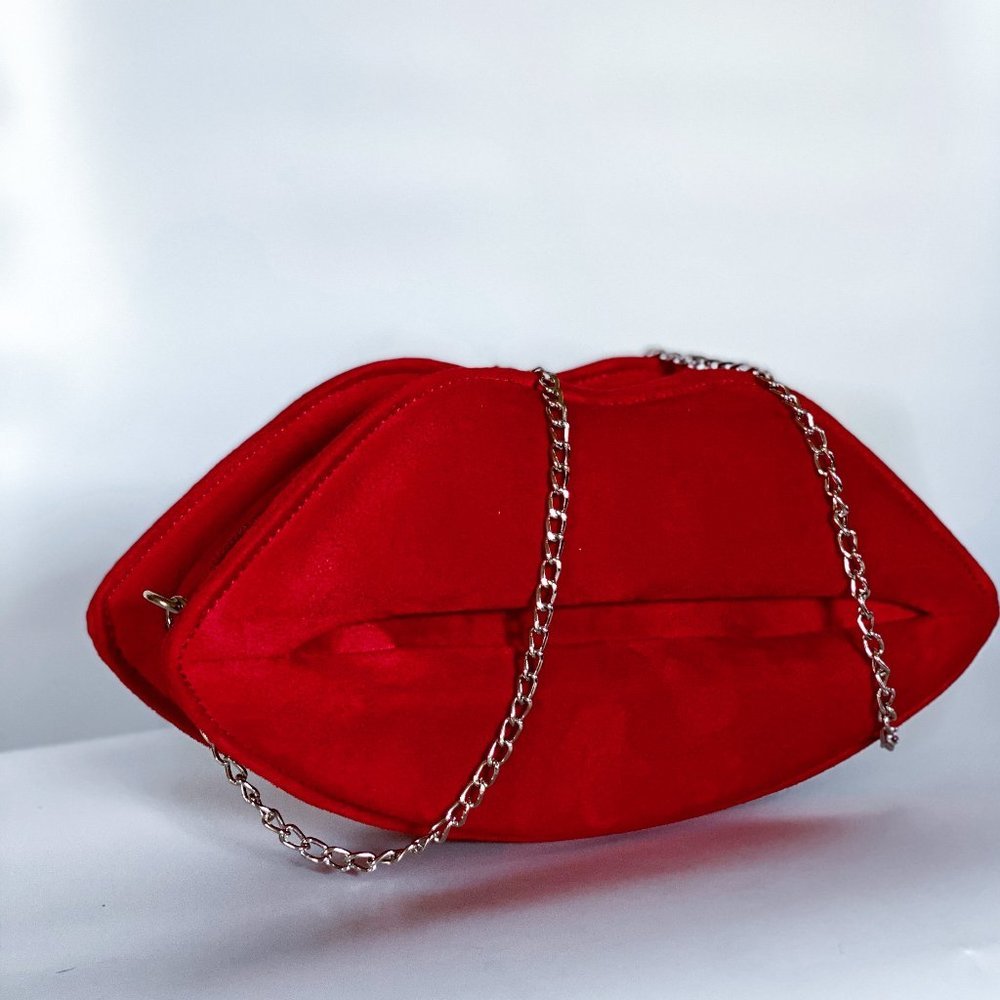 Suede Red Lip Shaped Crossbody Purse